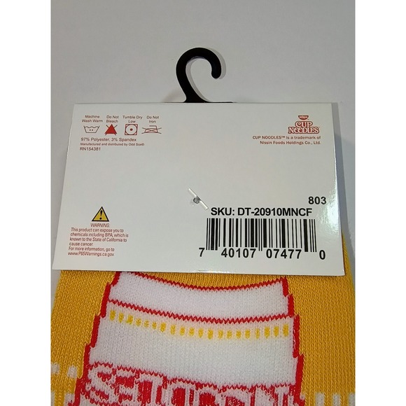 Nissin Cup Noodles Crew Socks Yellow White‎ Red Fits Men's Shoe Size 6-12 - Picture 3 of 5